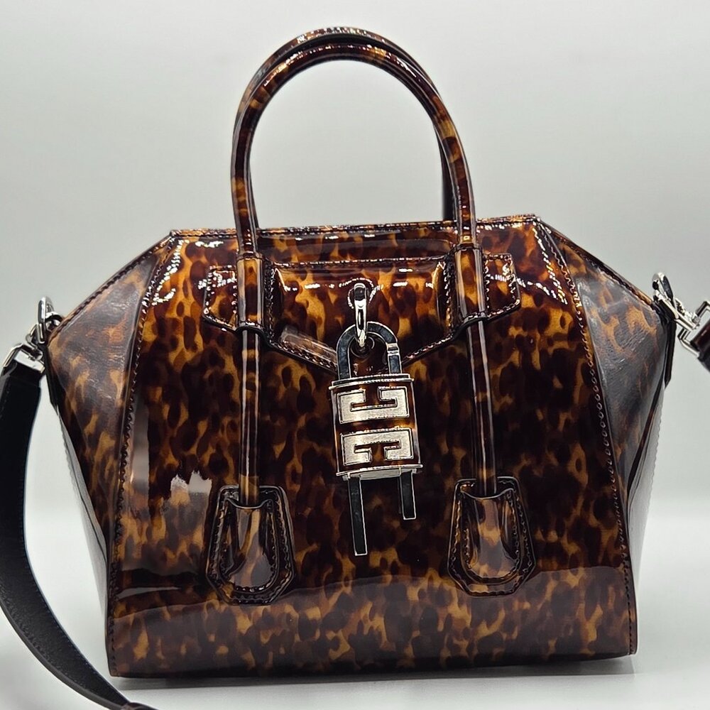 Women's Animal Print Patent Leather Mini Antigona Lock Bag